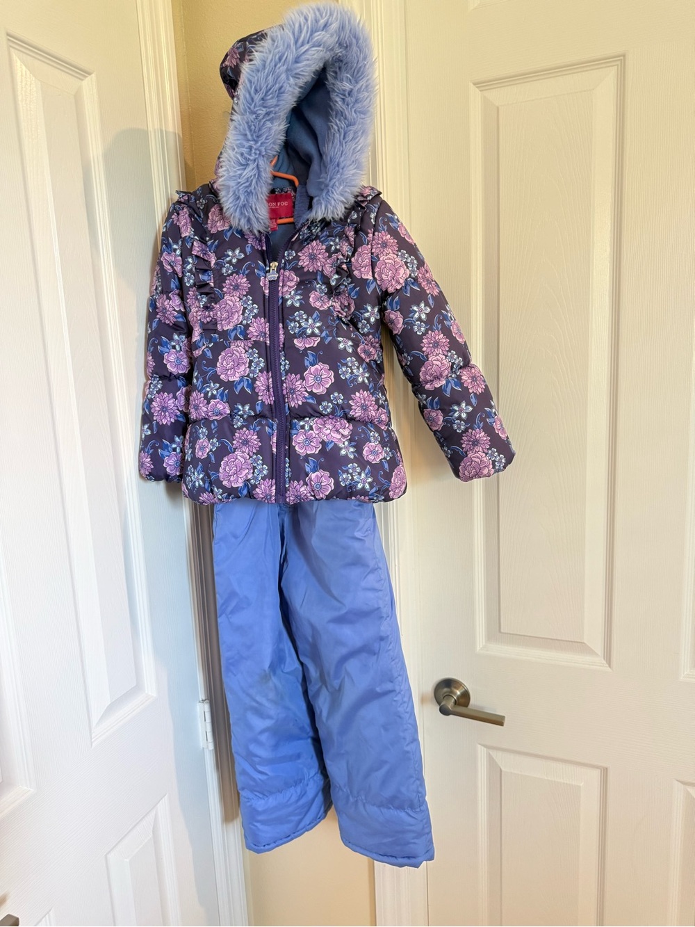 London Fog Light Blue Kids Floral Puffer Jacket and Snow Suit Size L/6X